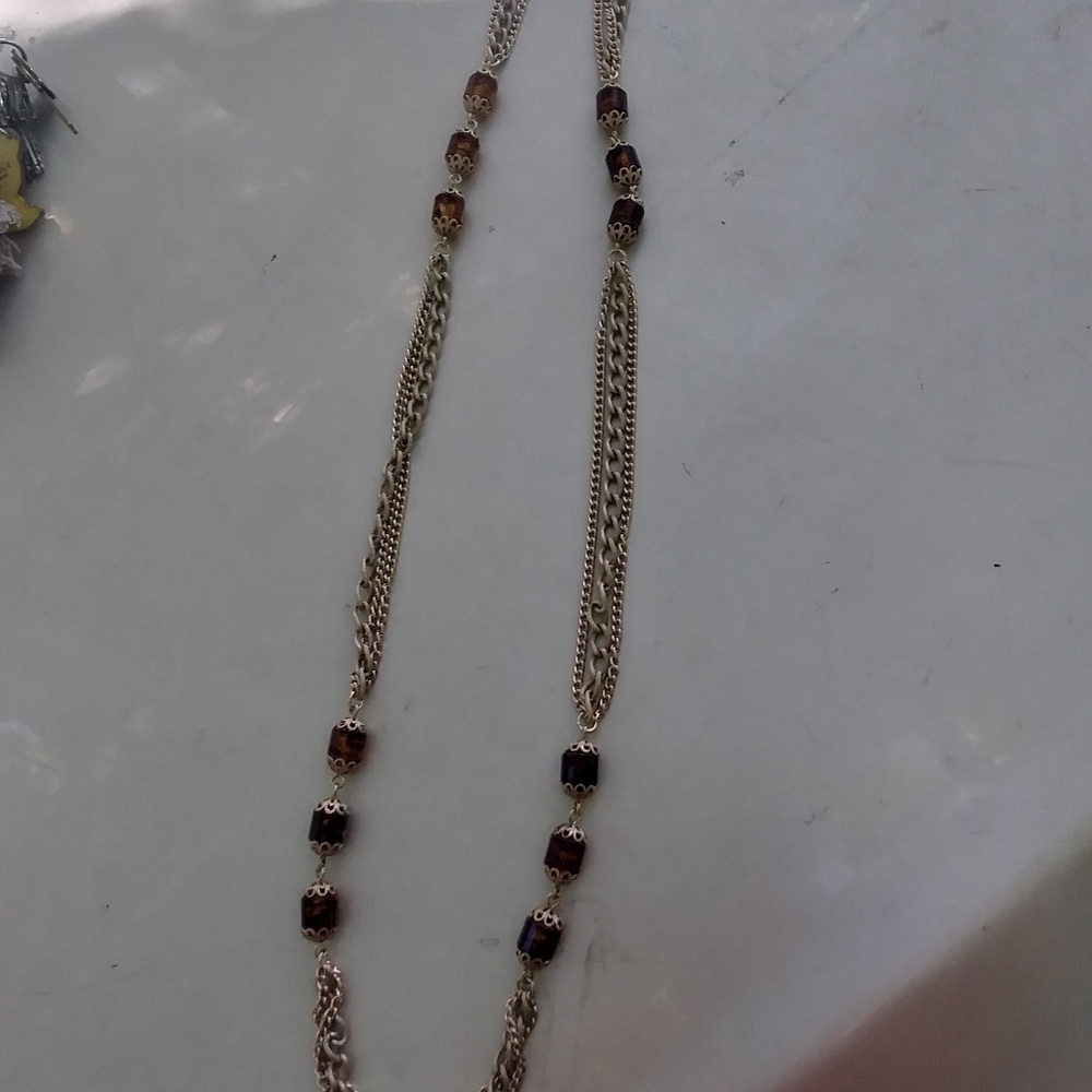 Vintage Sara Coventry Gold tone with root beer color tube beading 25 in necklace